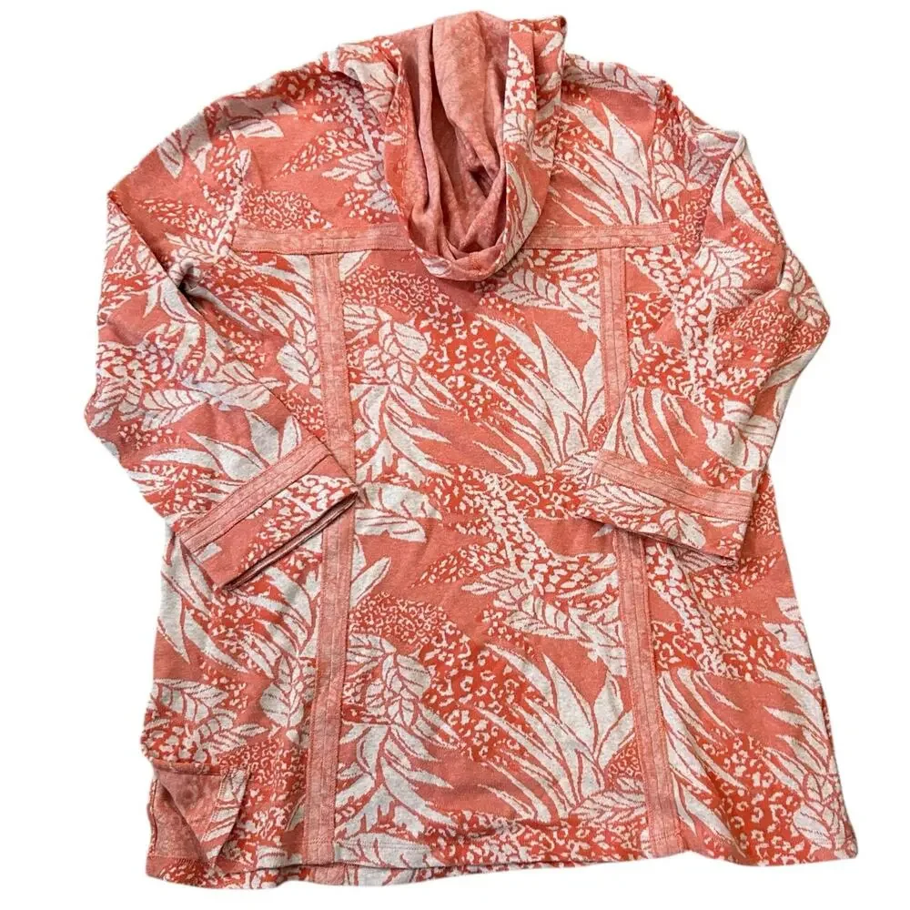 Soft Surroundings Floral Sweater Coral Womens Medium Saguaro Hooded Tunic Top